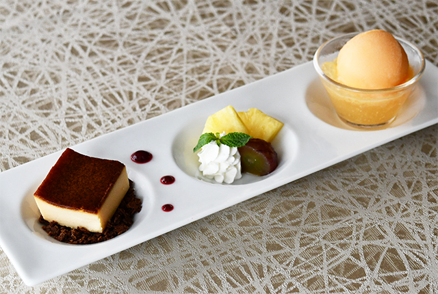 【9月】バスクチーズケーキ／オレンジシャーベット／季節のフルーツ